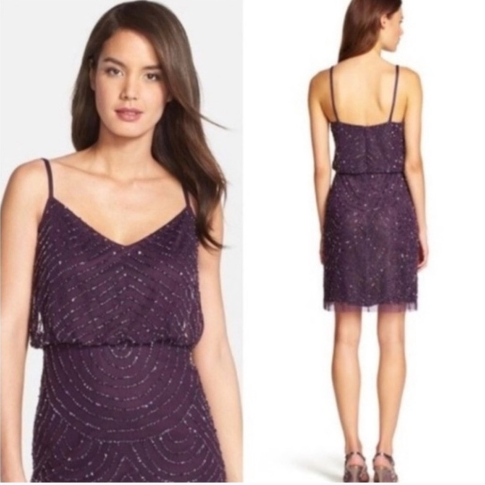 adrianna papell blouson beaded short dress